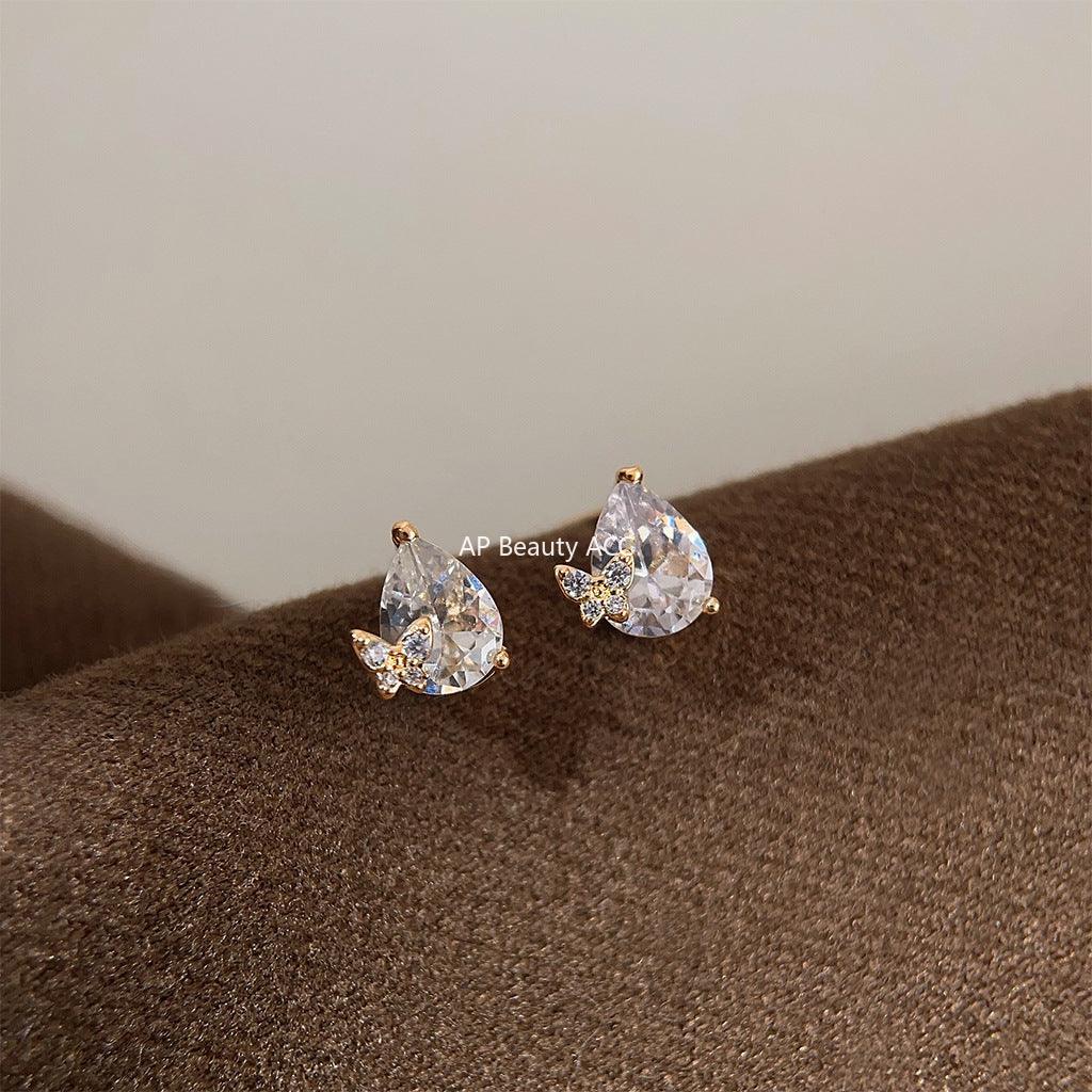 C관 - 미니 큐빅 물방울 나비 디자인 14K 도금 은침 산뜻한 귀걸이 [3615] 24.03-1