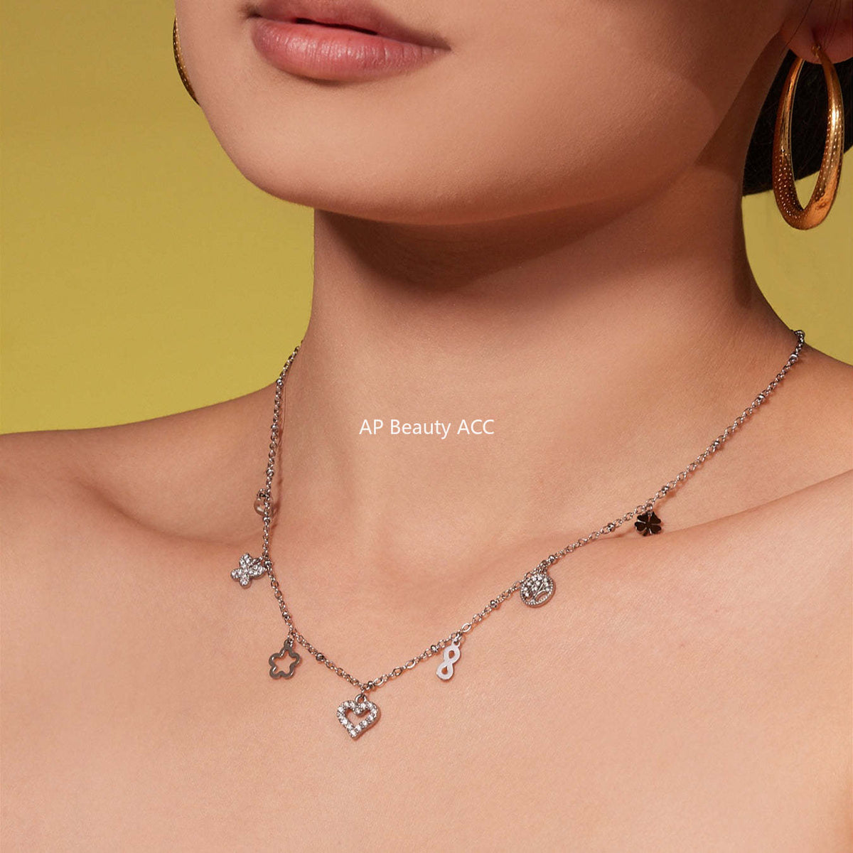 D관 - 스테인리스 스틸 하트 풀큐빅 레이어드 18K 도금 목걸이 [P874] 25.11-4