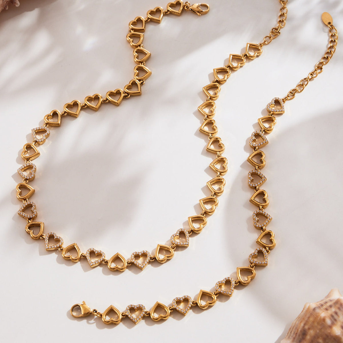 D관 - 18K 골드 도금 스테인리스 스틸 하트 큐빅 핸드메이드 체인 목걸이 팔찌 [TXP417] 25.10-1