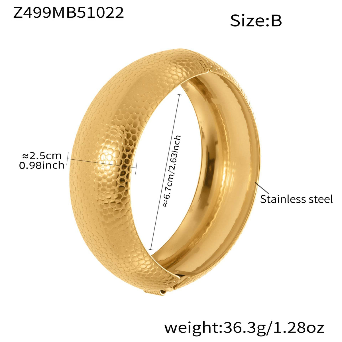D관 - 스테인리스 18K 도금 패턴 볼드 오픈형 팔찌 [Z499] 25.10-5