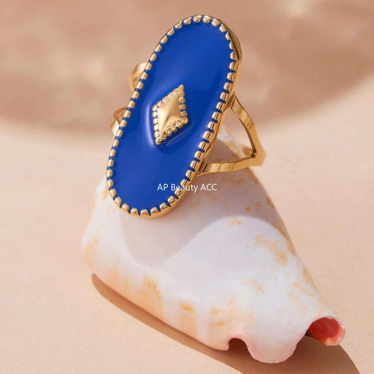 D관 - 스테인리스 스틸 컬러 에나멜 타원형 투 레이어 18K 도금 반지 [A719] 25.09-4