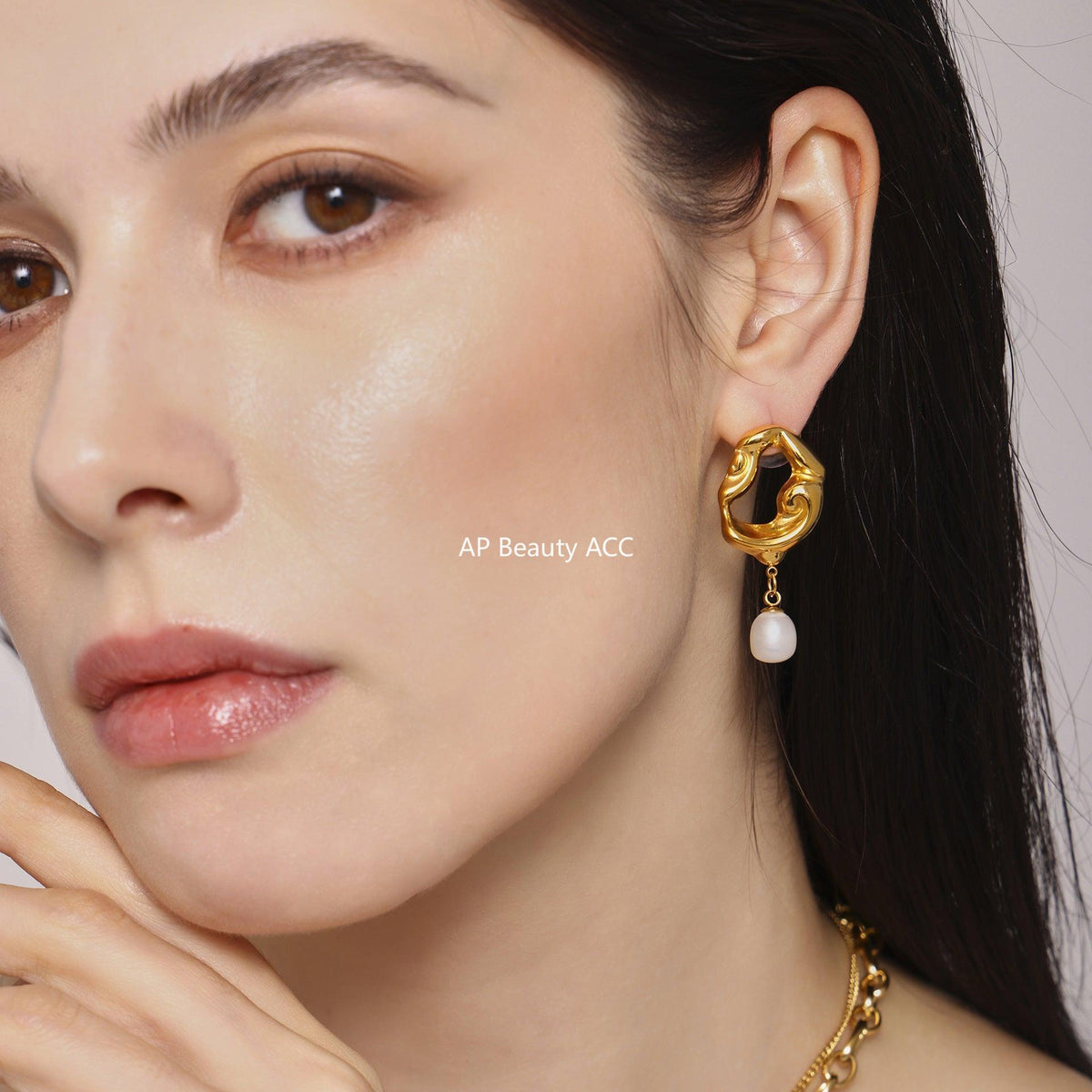 D관 - 담수진주 비정형 스테인리스 스틸 18K 도금 귀걸이 [F719] 25.04-2