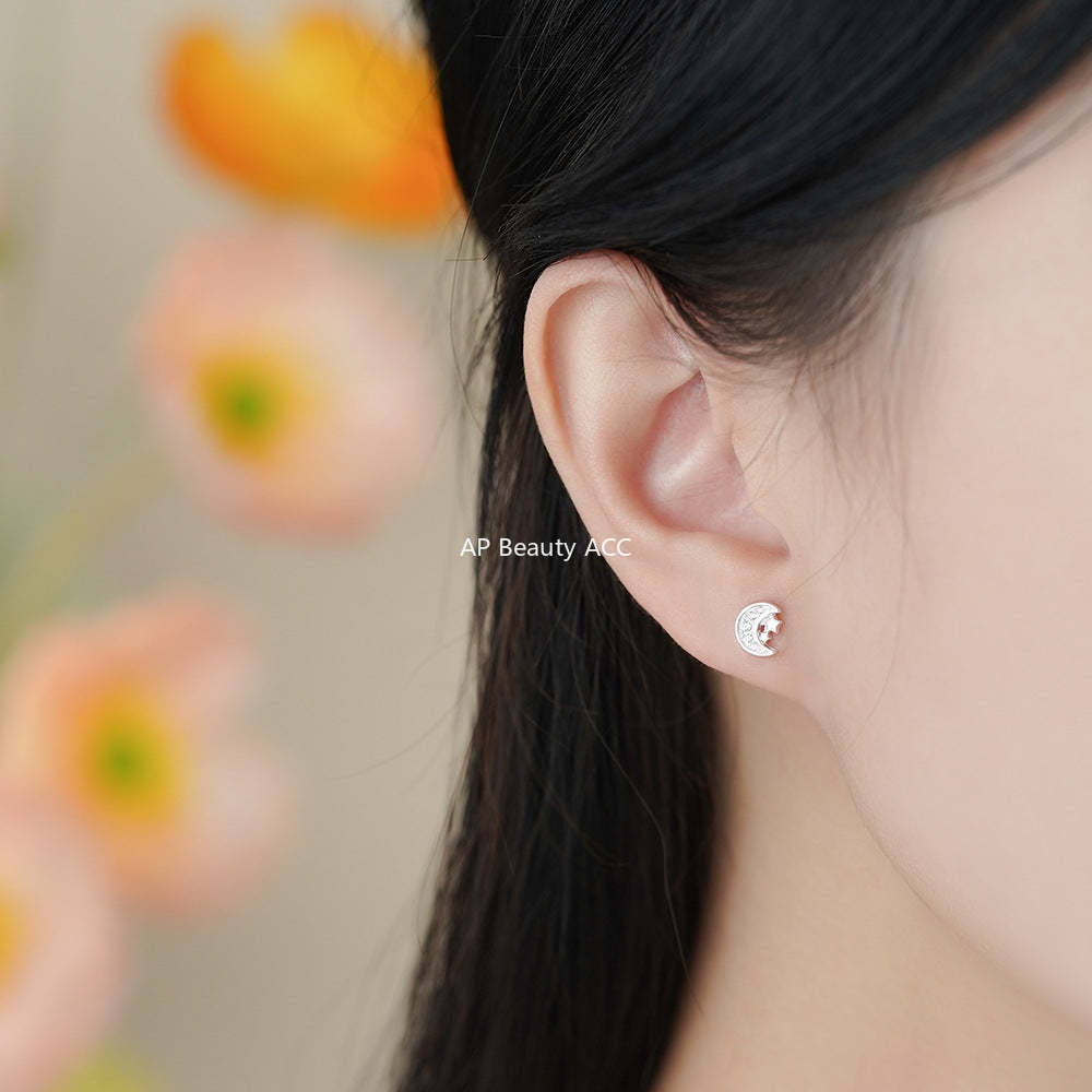 B관 - 999 실버 달 별 모양 큐빅 귀걸이 [YC4183E_1] 25.12-1