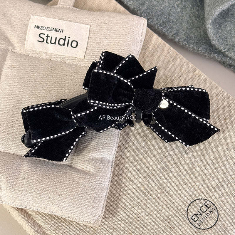 E관 - 벨벳 리본 디자인 바나나 집게핀 [27734] 25.12-1