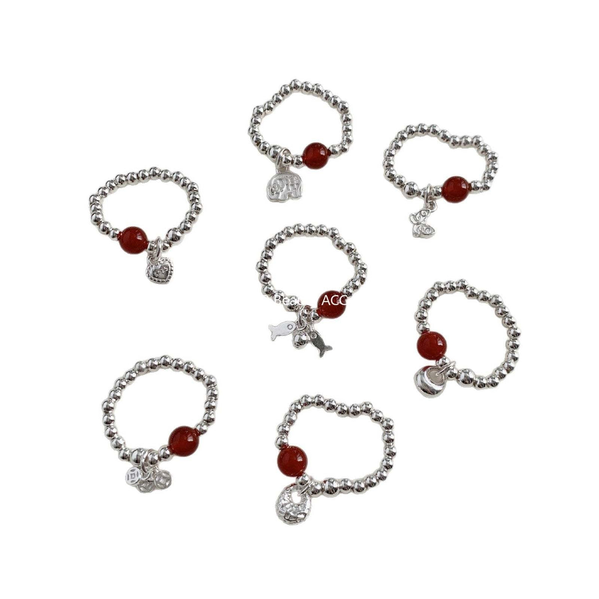 A관 - 미니 펜던트 홍마노 925 실버 비즈 반지 [1520-1527] 25.11-3