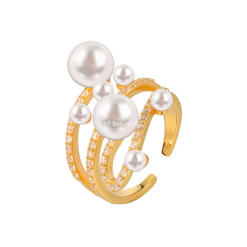 A관 - 빈티지 진주 레이어 큐빅 오픈형 반지 [JZ-0728] 25.11-1