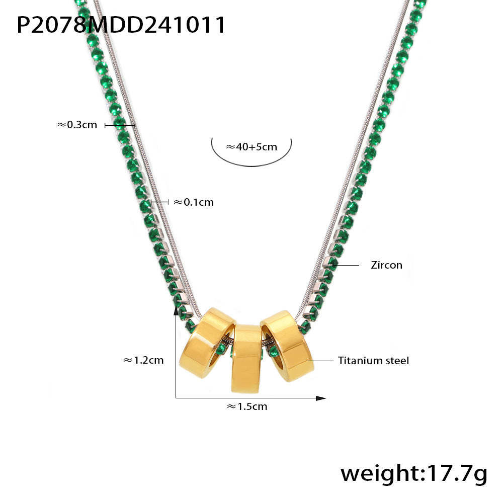 D관 - 티타늄 스틸 18K 도금 컬러 큐빅 3중 초커 3mm 큐빅 목걸이 [P2078] 24.10-3