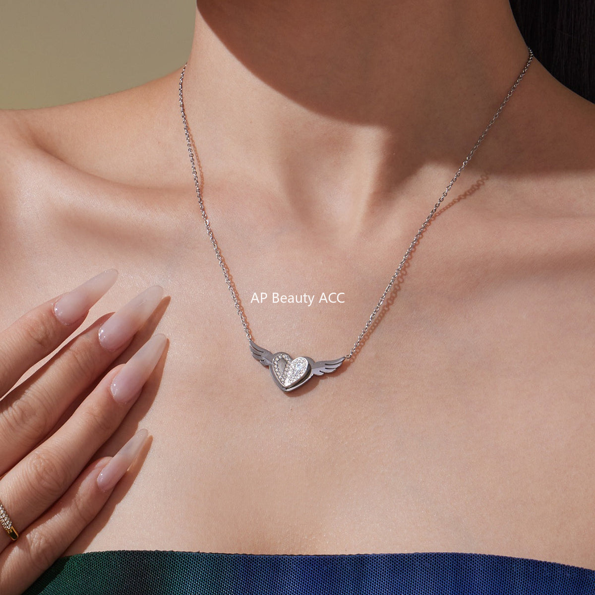 D관 - 스테인리스 스틸 큐빅 하트 엔젤 윙 펜던트 목걸이 [P1654] 25.10-3