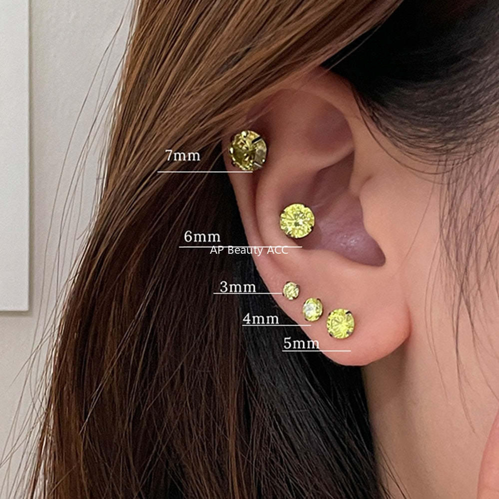 A관 - 티타늄 스틸 심플 화이트 큐빅 귀걸이 [EH-4085] 25.10-4