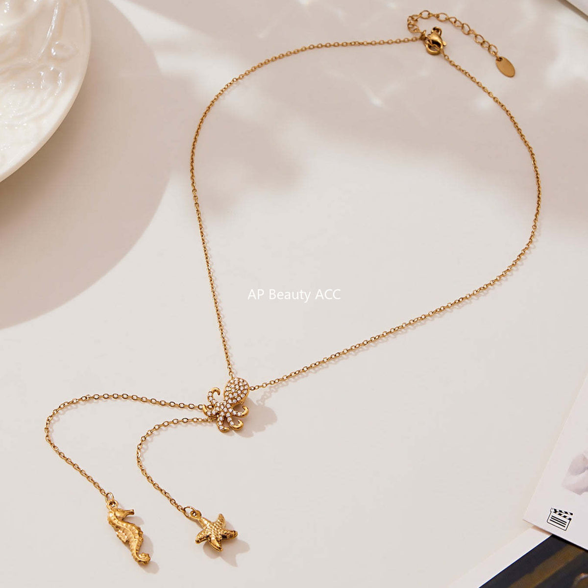 D관 - 스테인리스 스틸 큐빅 문어 불가사리 펜던트 슬라이드 목걸이 [P1321] 25.10-4