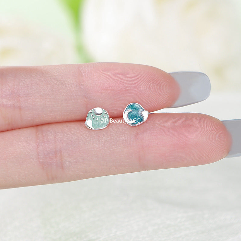 B관 - 999 실버 별 달 디자인 비대칭 귀걸이 [YC6209E_1] 25.10-1