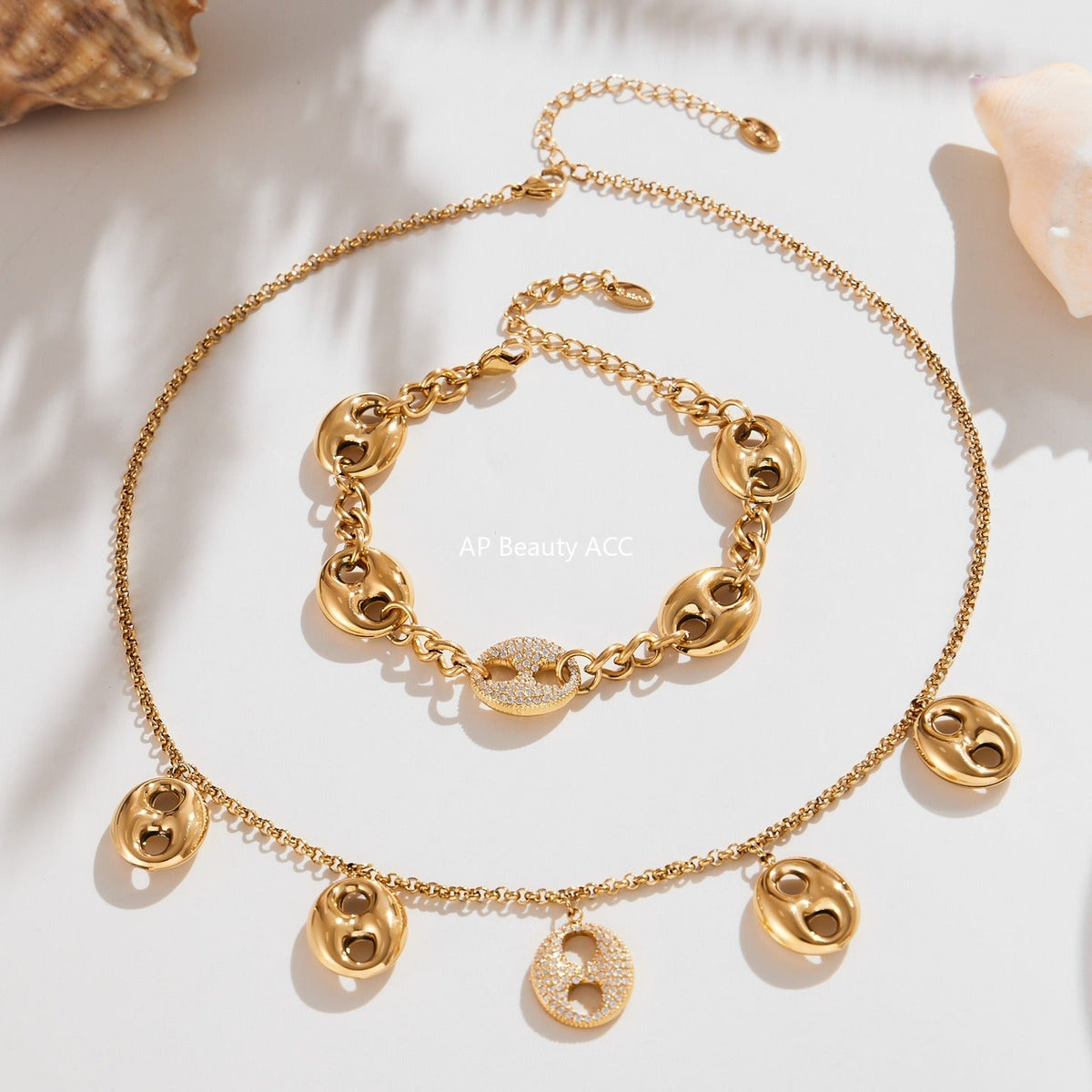 D관 - 스테인리스 스틸 풀큐빅 돼지코 펜던트 목걸이 팔찌 [TXP424] 25.10-3