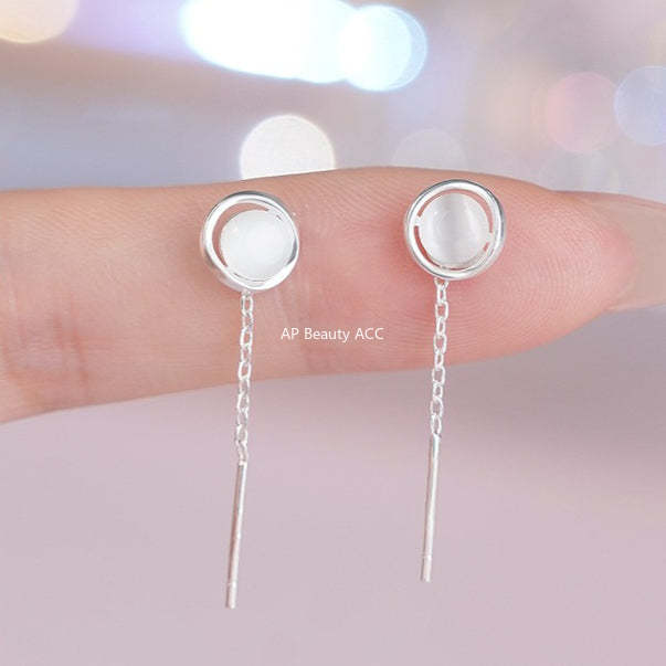 B관 - 999 실버 원형 묘안석 드롭 귀걸이 [YC8417E] 25.10-5