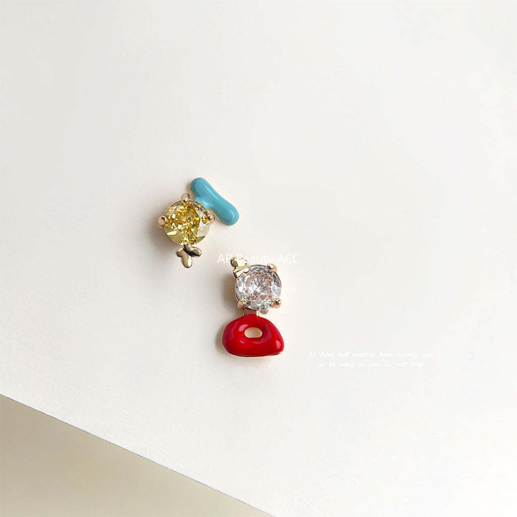 C관 - 언밸런스 에나멜 코팅 14K 도금 은침 미니 귀걸이 [5671] 25.03-1