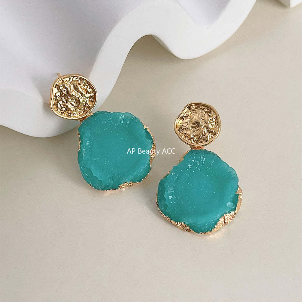 C관 - 바다 녹색 고급스러운 14K 도금 기하학 귀걸이 [3872] 24.04-3