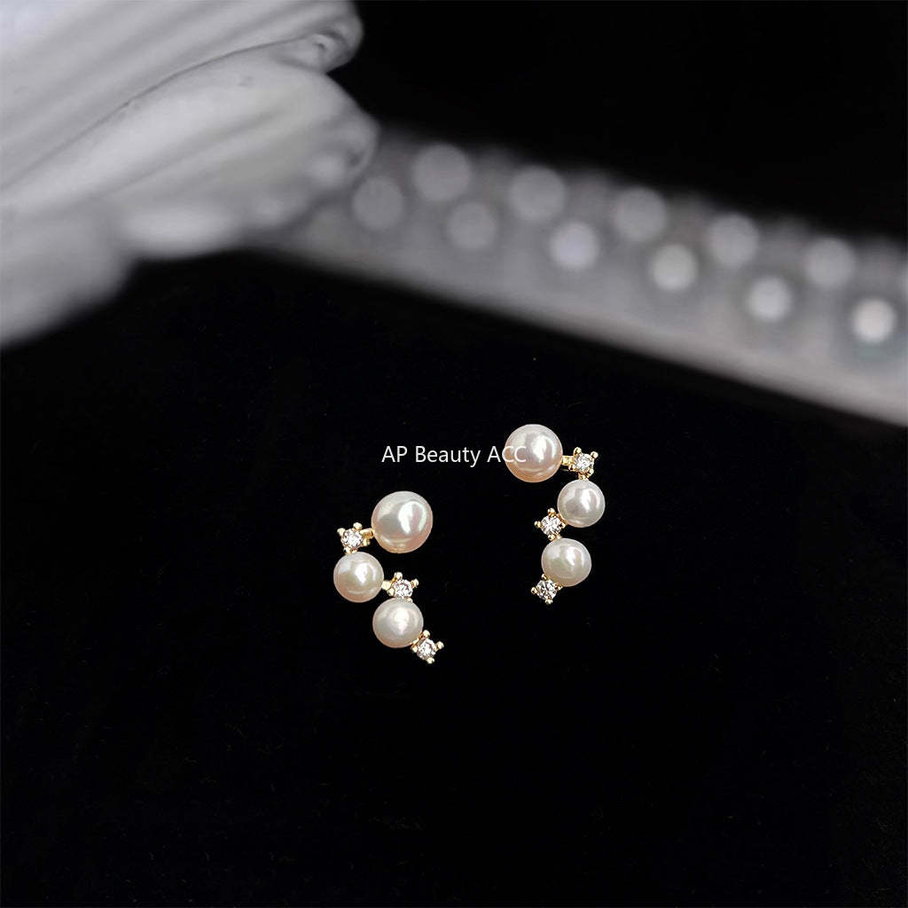 C관 - 14K 도금 925 은침 큐빅 담수 진주 귀걸이 [5475] 25.02-3