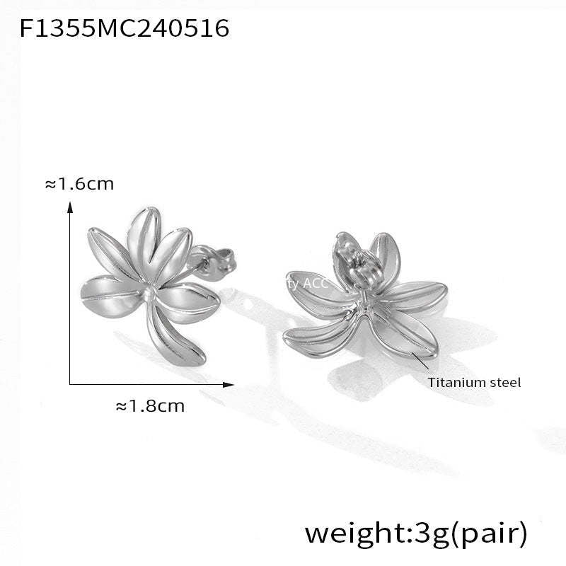 D관 - 티타늄 스틸 플라워 디자인 18K 도금 우아한 귀걸이 [F1355] 24.05-4