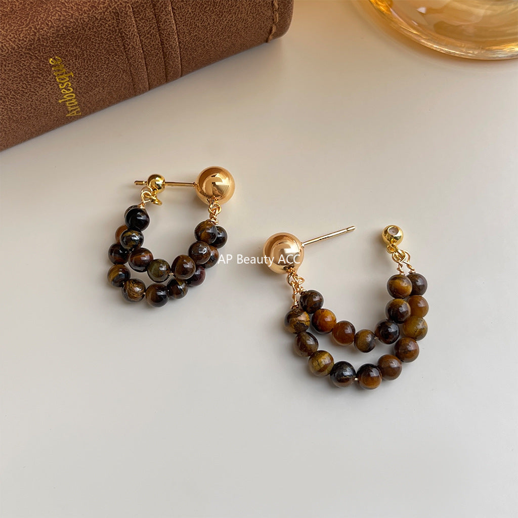 C관 - 핸드메이드 천연 호안석 더블 레이어 귀걸이 [6920] 25.10-3