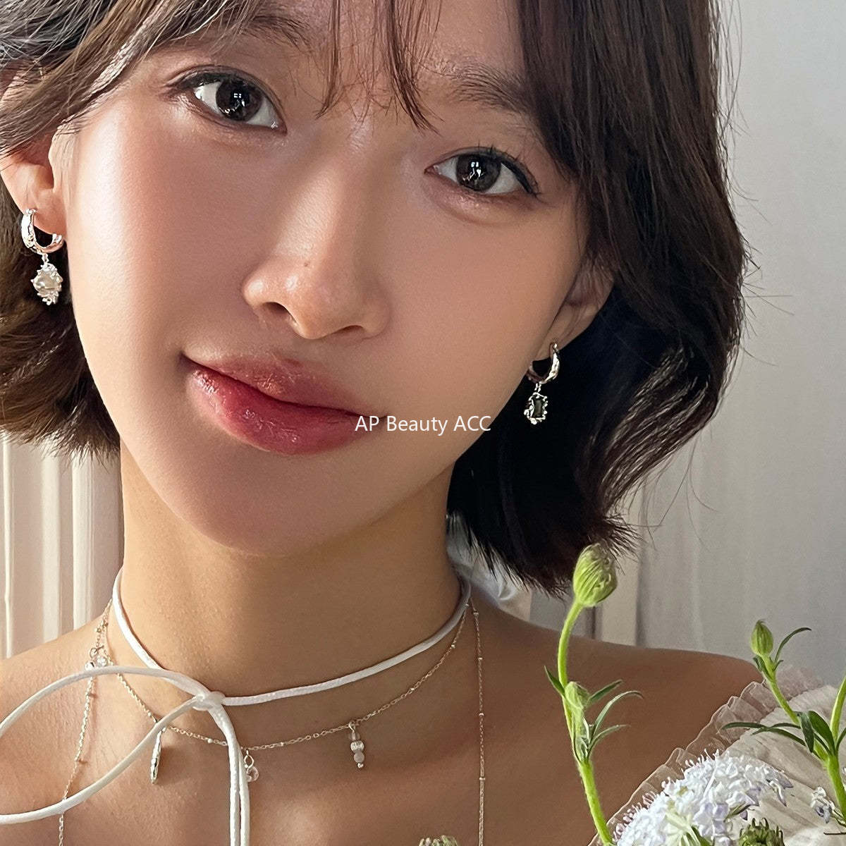 A관 - 925 은침 큐빅 진주 언밸런스 후프 귀걸이 [EH-4120] 25.10-5