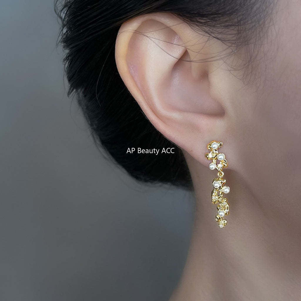 C관 - 롱 디자인 큐빅 925 은침 14K 도금 귀걸이 [6849] 25.09-4