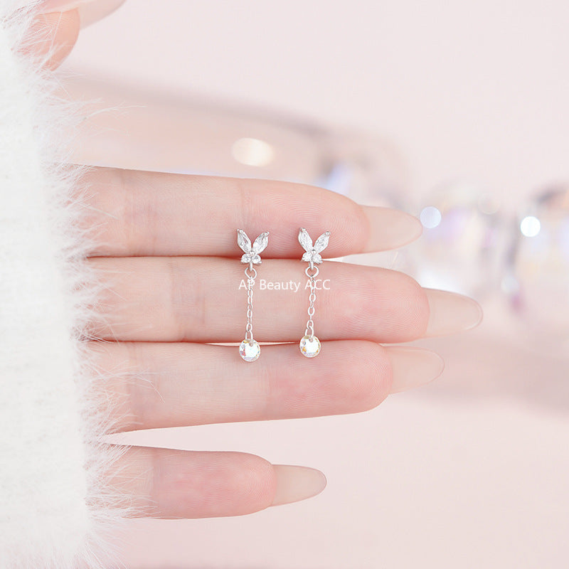 B관 - 999 실버 나비 큐빅 드롭 귀걸이 [YC4634E_1] 25.11-1