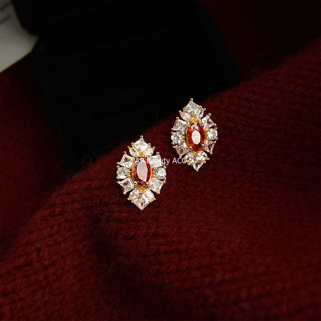 C관 - 14K 도금 레트로 큐빅 925 은침 귀걸이 [7189] 25.12-2