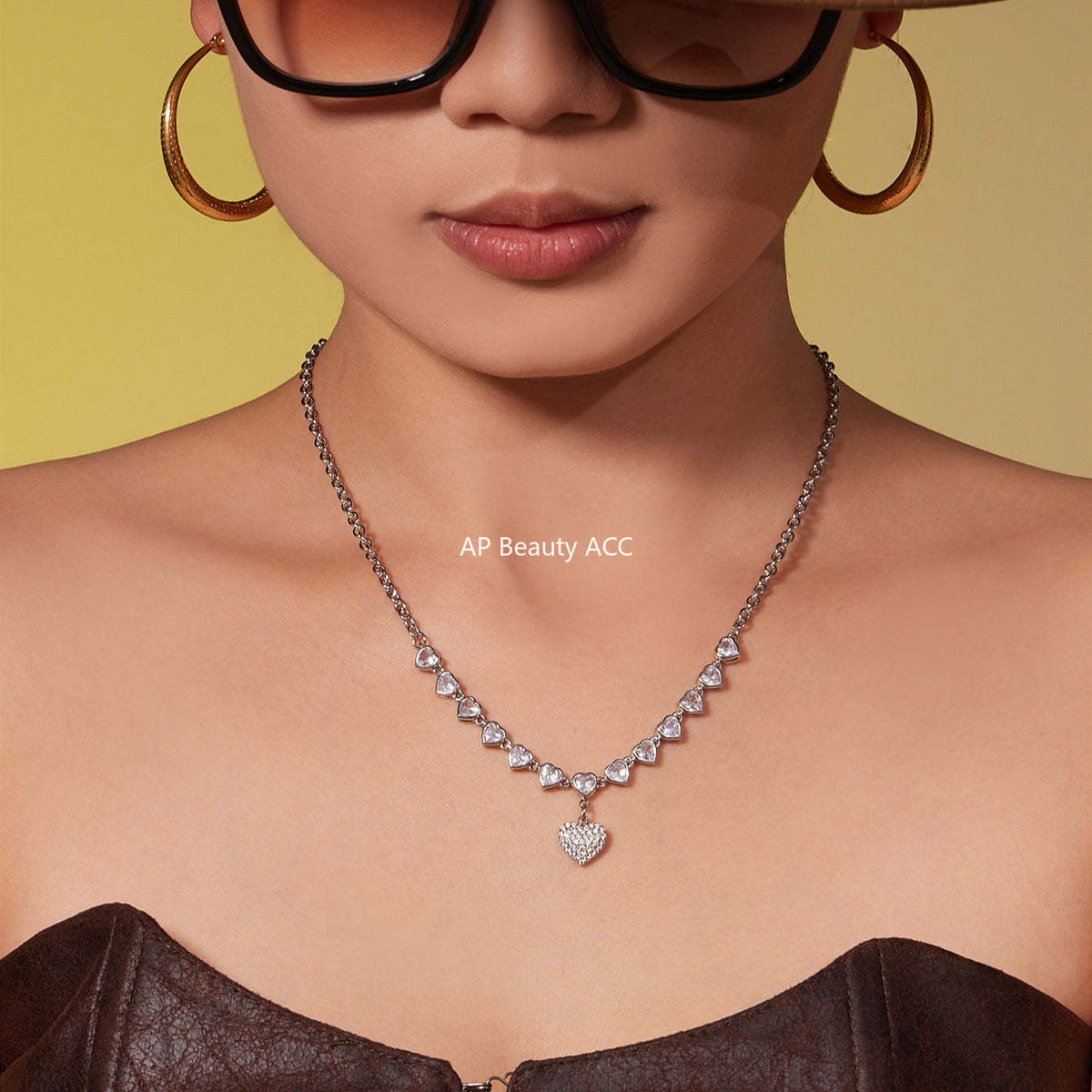 D관 - 스테인리스 스틸 하트 풀큐빅 18K 도금 목걸이 [P970] 25.11-4