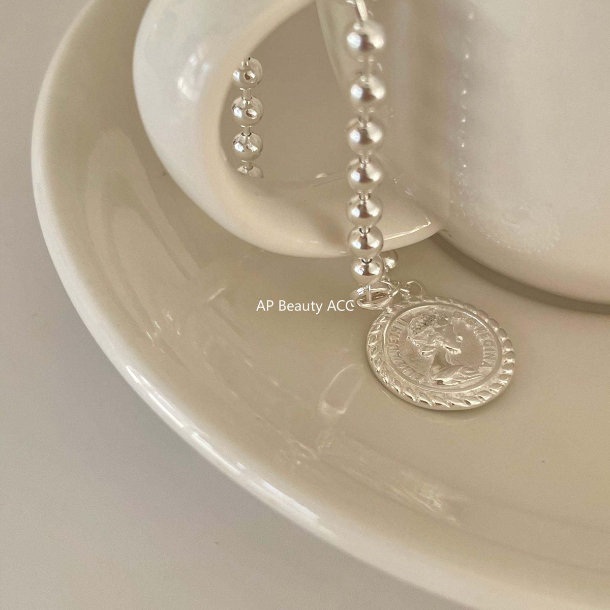 F관 - 925 실버 코인 펜던트 비즈 체인 팔찌 [A162] 25.12-1