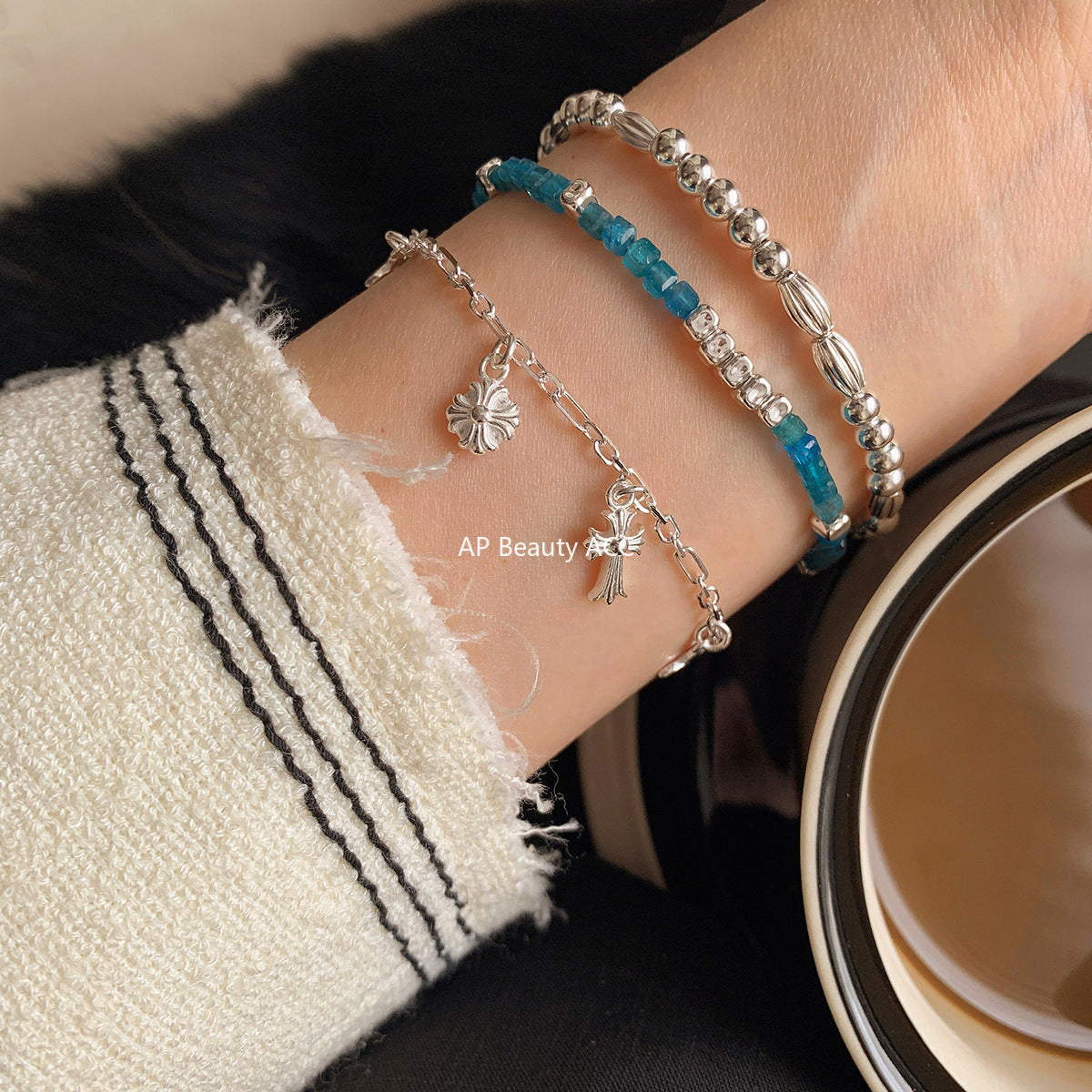 A관 - 925 실버 십자가 클로버 펜던트 팔찌 목걸이 [1037] 25.10-3