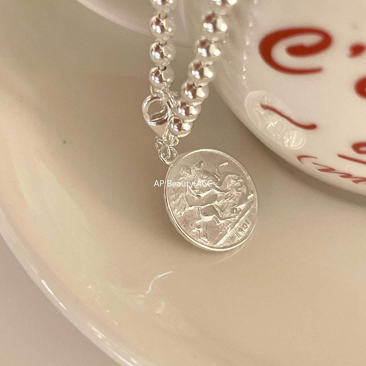 F관 - 925 실버 코인 펜던트 비즈 체인 팔찌 [A162] 25.12-1