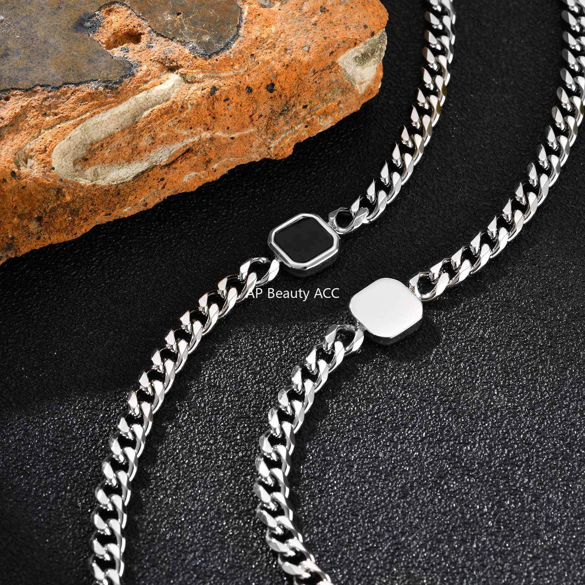 G관 - 스테인리스 스틸 사각 아크릴 펜던트 체인 팔찌 [BR-2662] 25.10-5