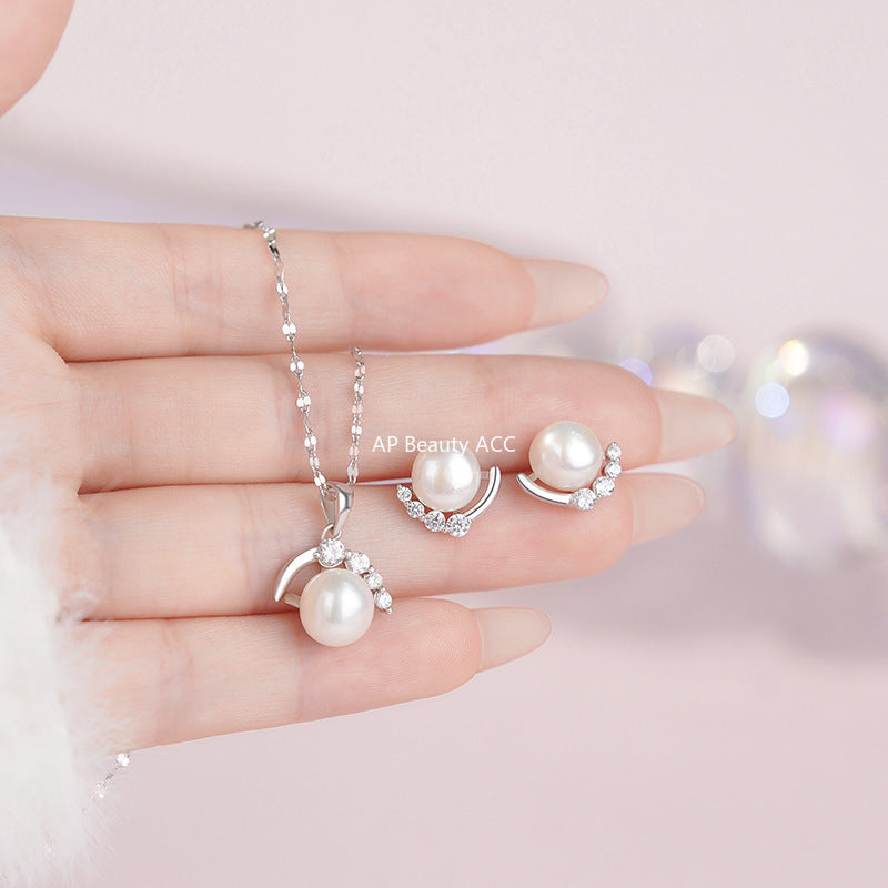 B관 - 999 실버 진주 큐빅 펜던트 목걸이 귀걸이 [YC0812N_1 YC6405E_1] 25.11-1