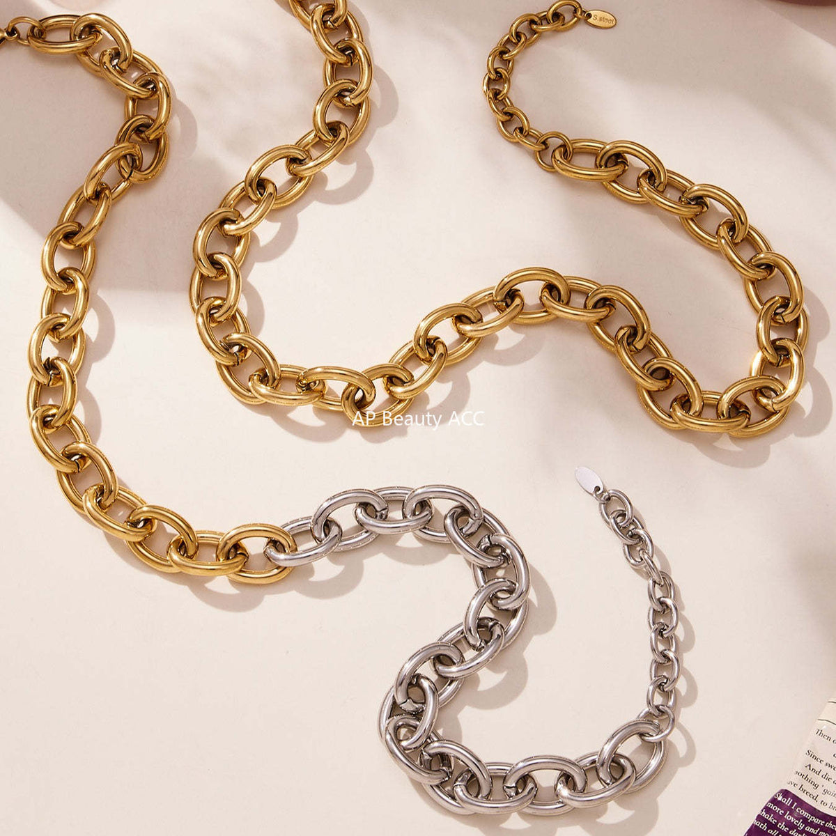 D관 - 볼드 O체인 18K 도금 스테인리스 스틸 목걸이 팔찌 [TXP465] 25.11-3