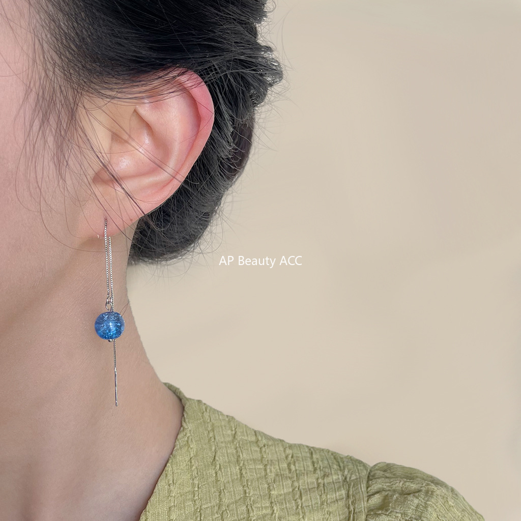 C관 - 유리 파편 블루 별 긴 드롭형 귀걸이 [4286] 24.06-4