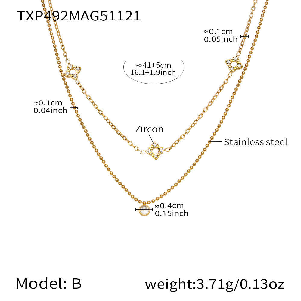 D관 - 스테인리스 스틸 플라워 풀큐빅 더블 레이어드 팔찌 목걸이 [TXP492] 25.11-4