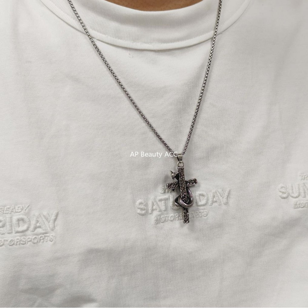 G관 - 뱀 펀칭 십자가 디자인 펜던트 체인 목걸이 [X1202] 25.10-2