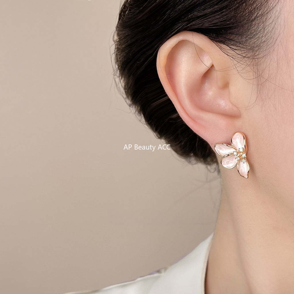 C관 - 925 은침 핸드페인팅 미니 큐빅 플라워 대칭 귀걸이 [6950] 25.10-5
