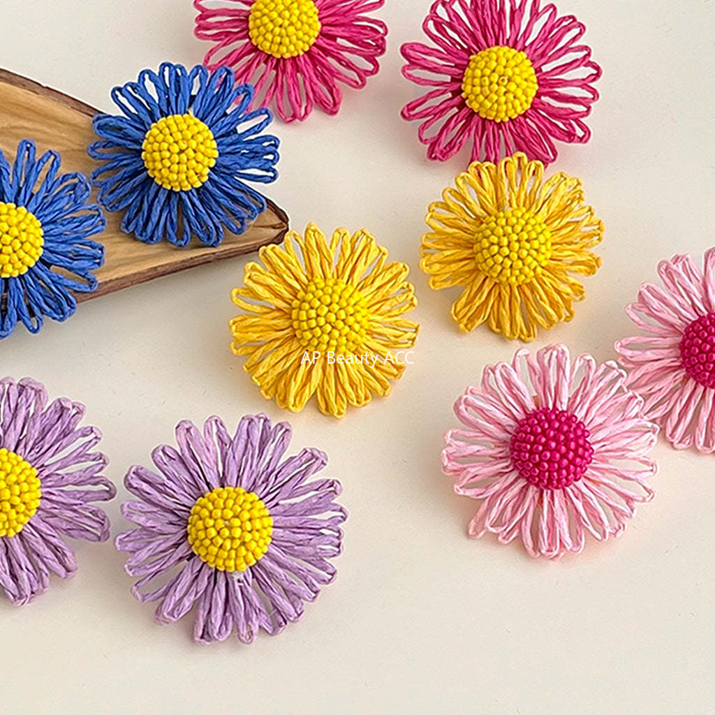 C관 - 컬러풀 핸드메이드 비즈 플라워 은침 귀걸이 [5538-5542] 25.02-2