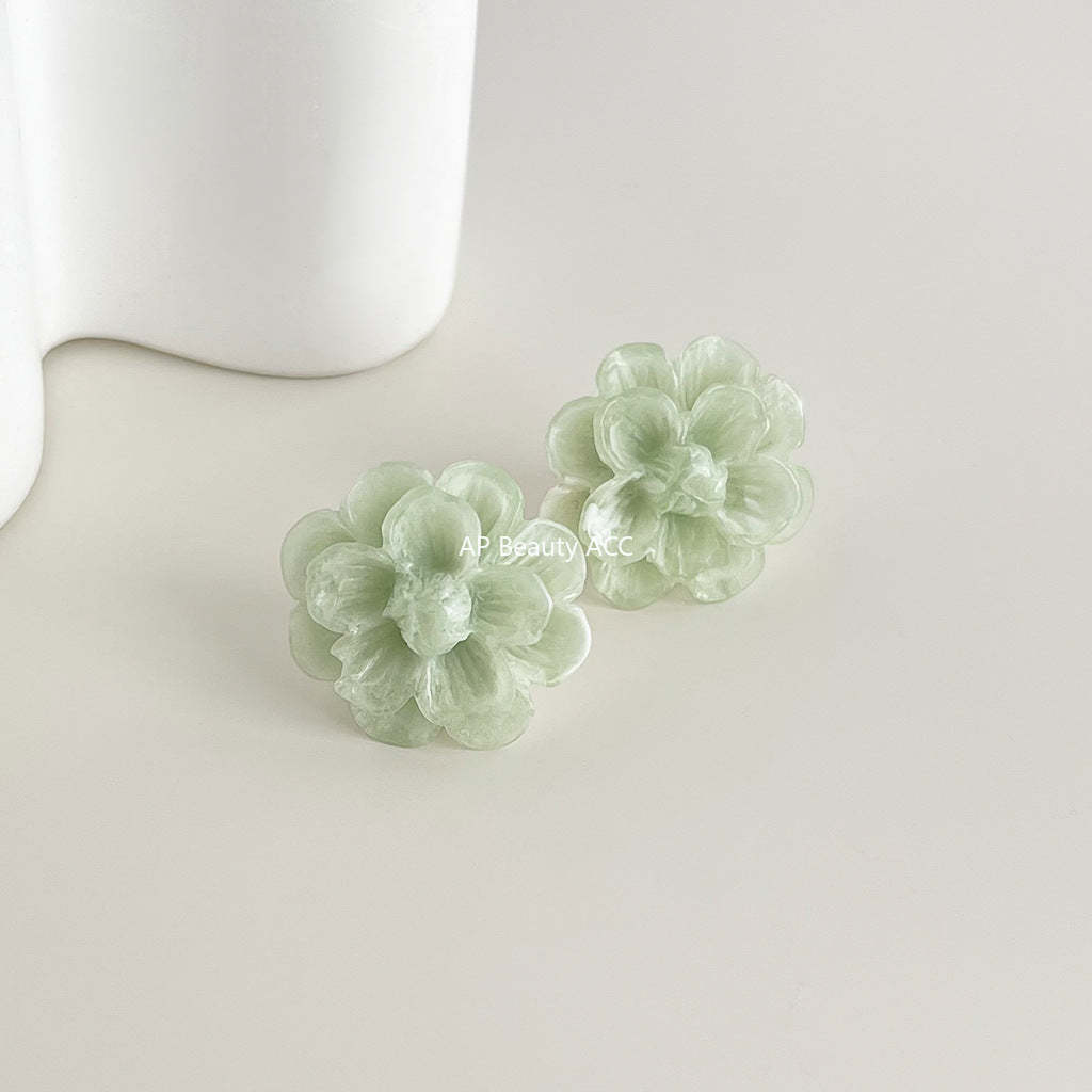 C관 - 민트 그린 장미꽃 디테일 14K 도금 귀걸이 [4372] 24.06-3