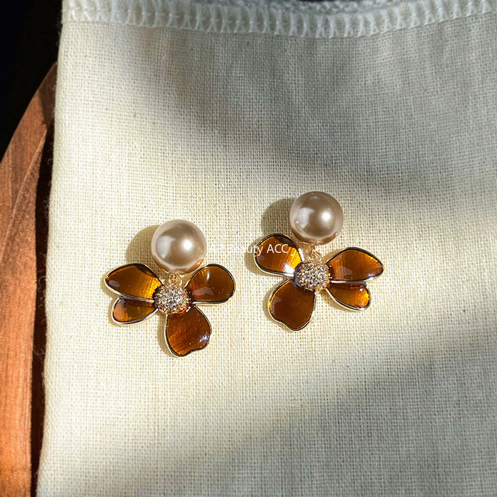 C관 - 핸드페인팅 플라워 디자인 진주 925 은침 귀걸이 [7105] 25.11-3