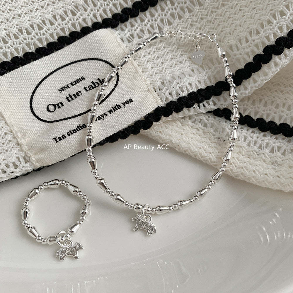 A관 - 패턴 말 펜던트 925 실버 슬림 팔찌 [SZ-S092] 25.12-3