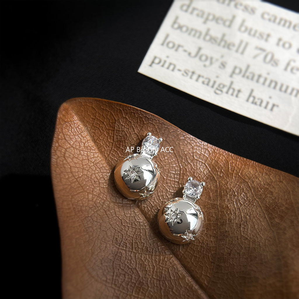 C관 - 미니 별 큐빅 반원 모양 925 은침 귀걸이 [7056] 25.11-2