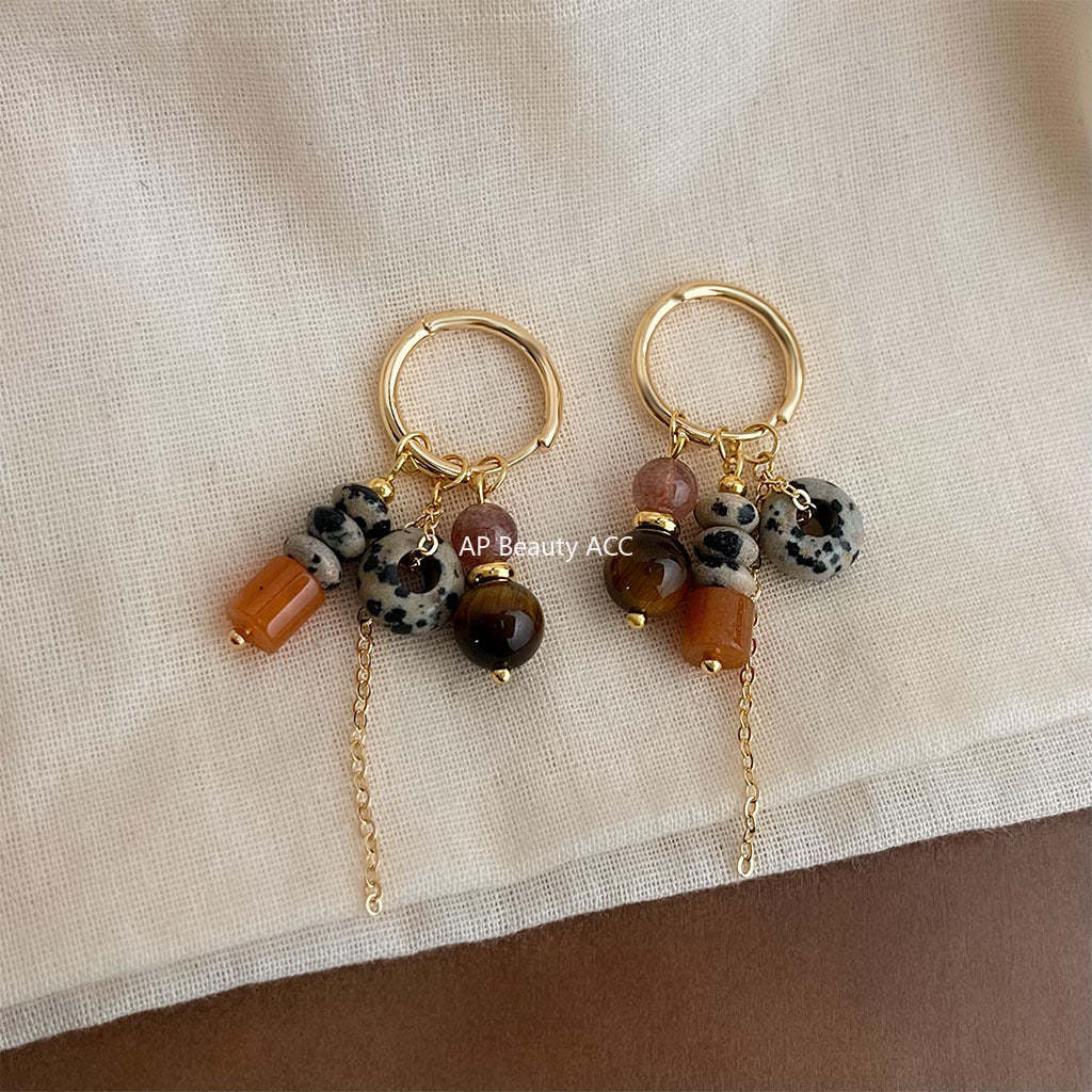 C관 - 925 은침 핸드메이드 천연석 호안석 아벤츄린 쿼츠 귀걸이 [6942] 25.10-5