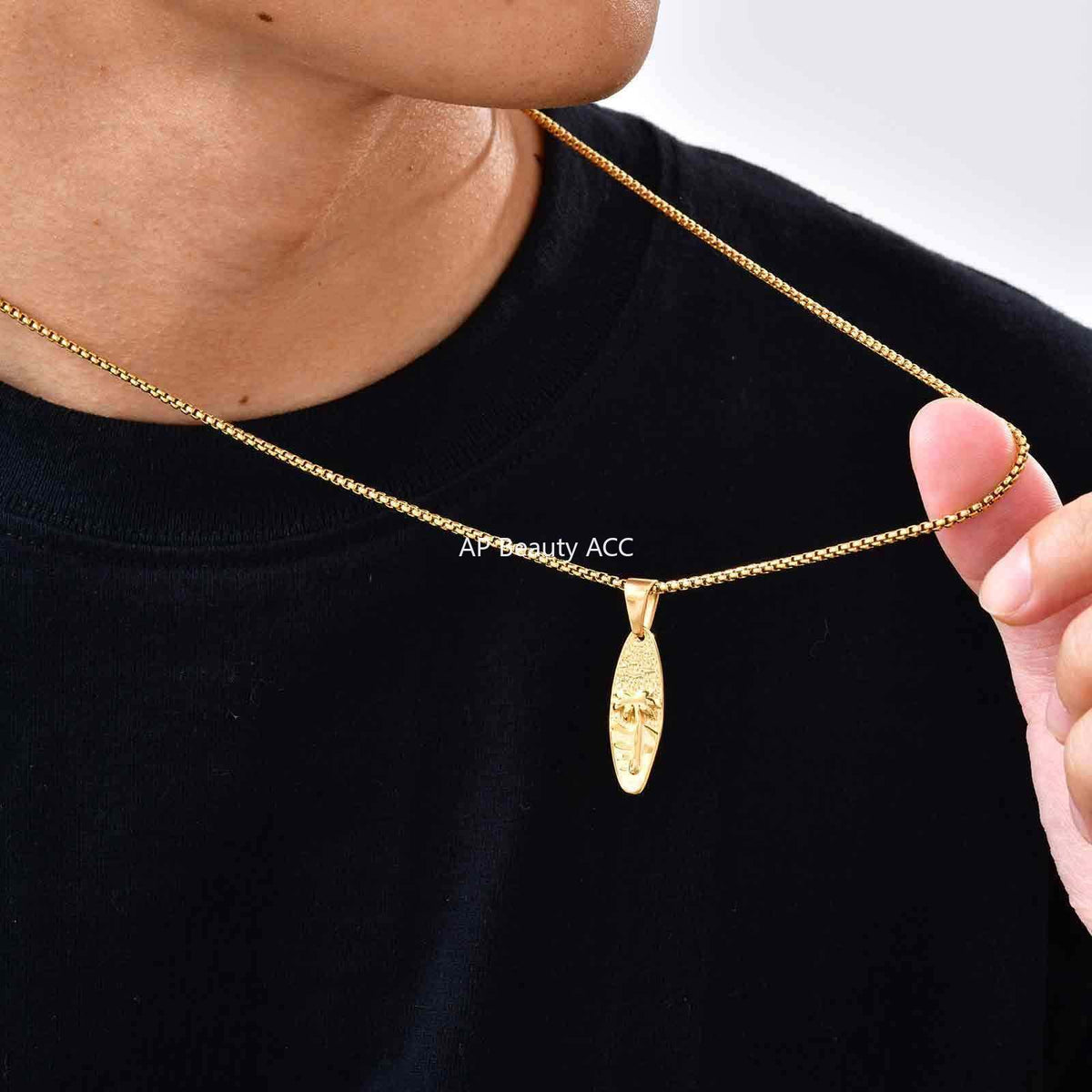 G관 - 스테인리스 타원형 야자수 펜던트 목걸이 [PN-2159] 25.10-5