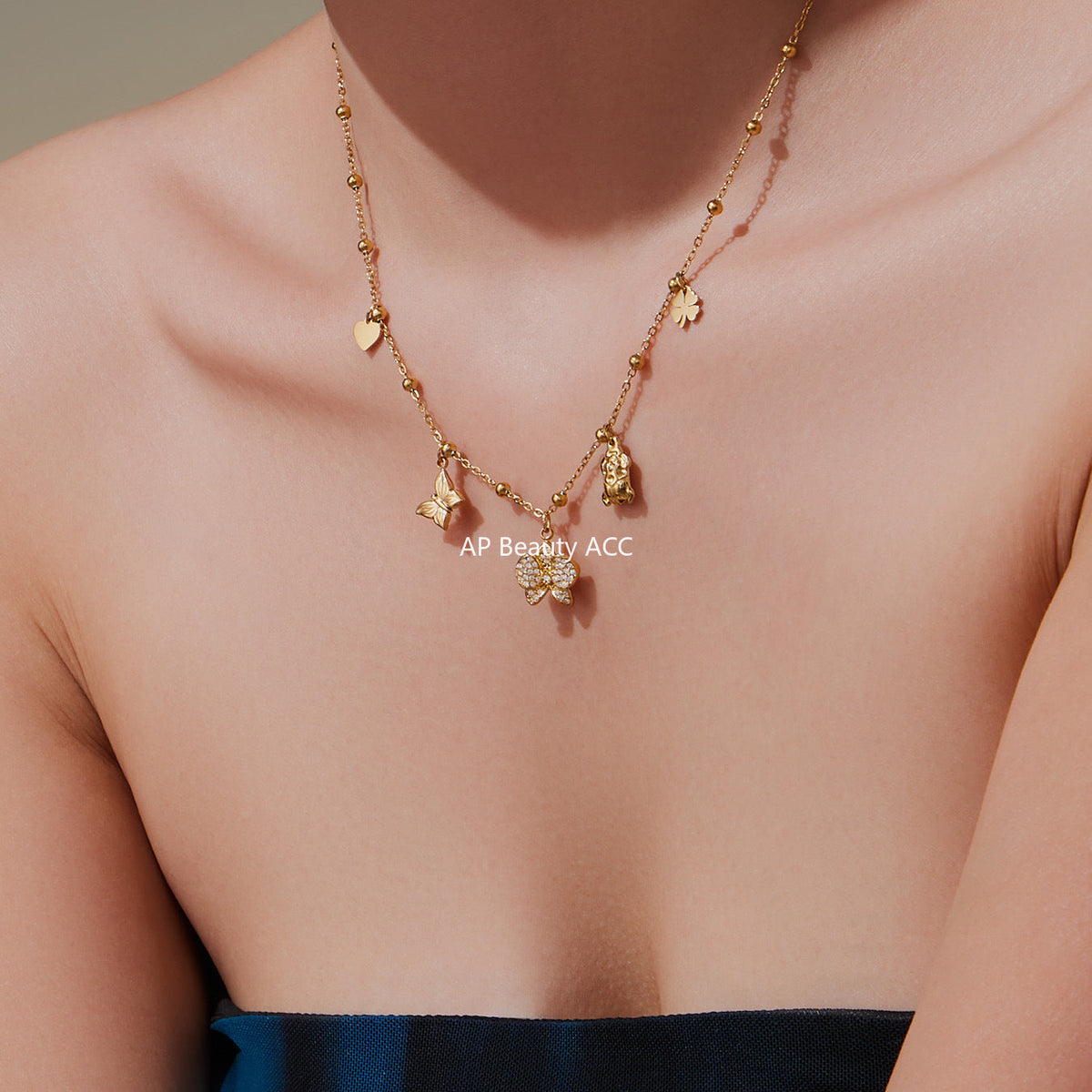 D관 - 스테인리스 스틸 18K 도금 나비 펜던트 목걸이 [P1712] 25.10-3