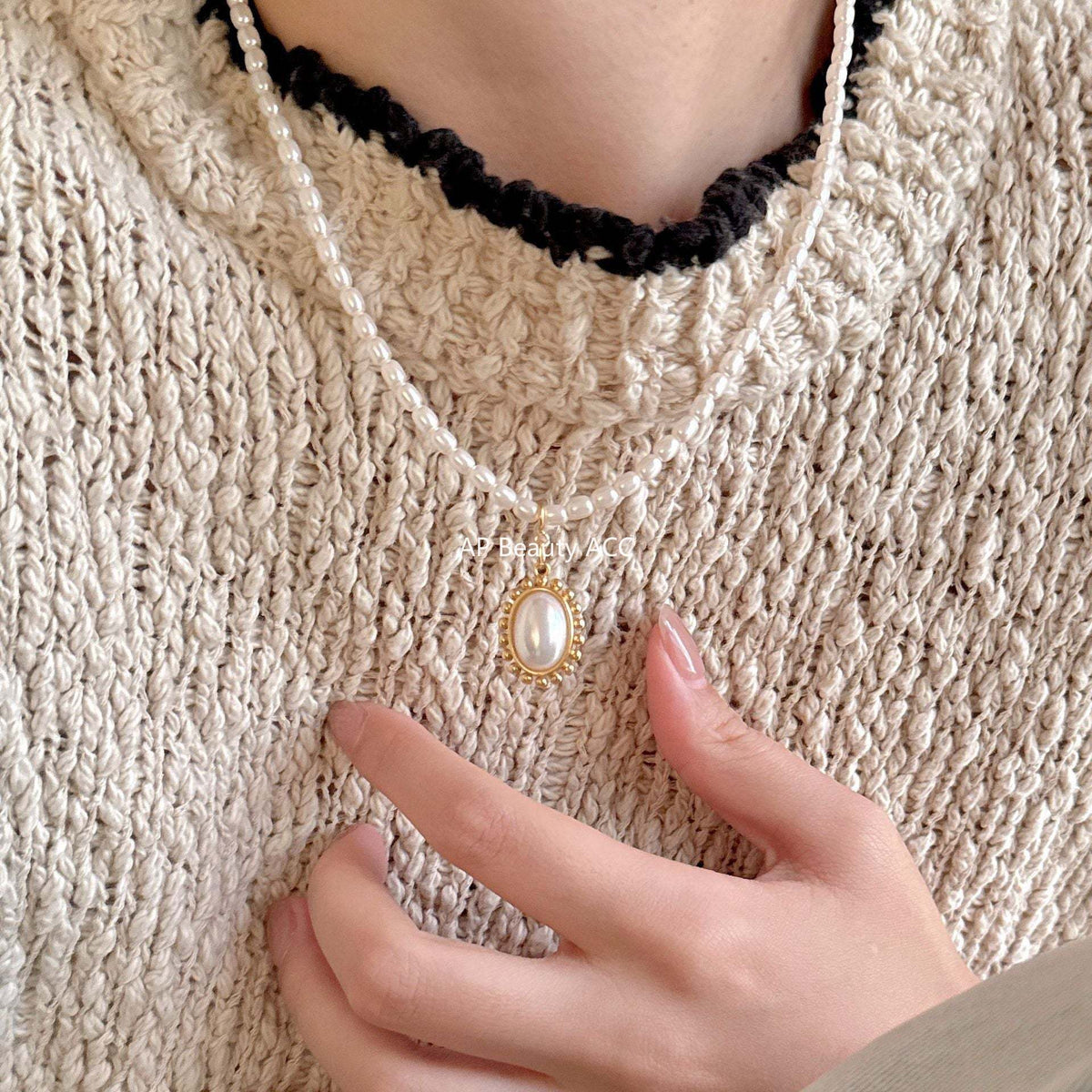 F관 - 925 실버 모조 크리스탈 글라스 진주 펜던트 목걸이 [B878] 25.10-5