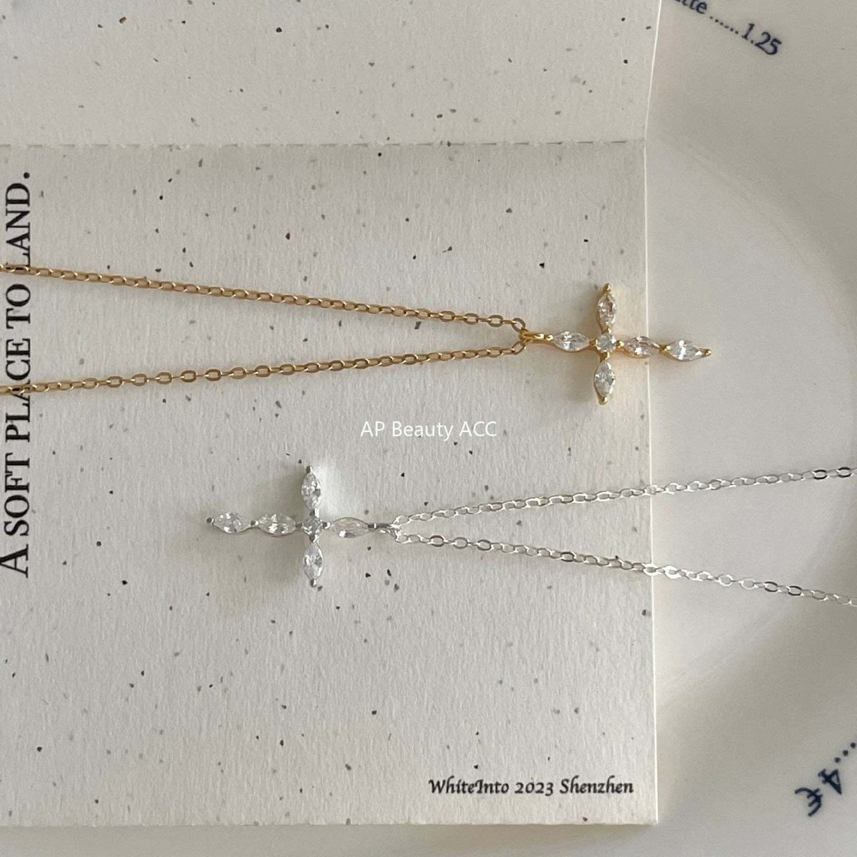 F관 - 925 실버 큐빅 십자가 펜던트 목걸이 [B1387] 25.11-4