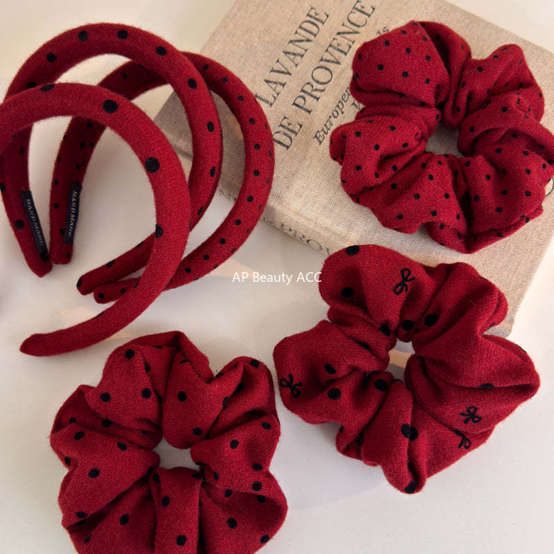 E관 - 레드 도트 패브릭 곱창 헤어밴드 머리띠 [27755] 25.12-1