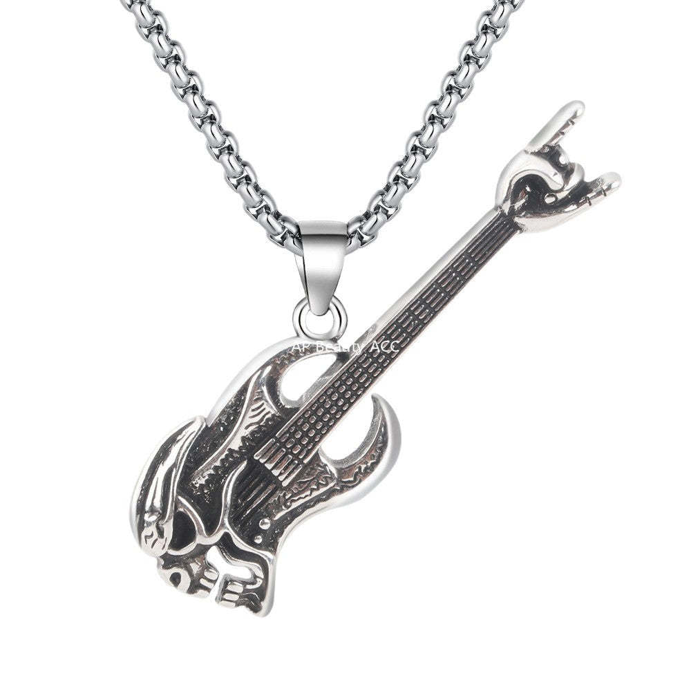 G관 - 빈티지 해골 베이스 기타 펜던트 목걸이 [X1186] 25.09-4