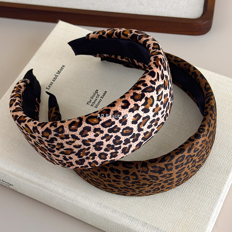 E관 - 스웨이드 호피무늬 패턴 와이드 스펀지 머리띠 [27582] 25.10-3